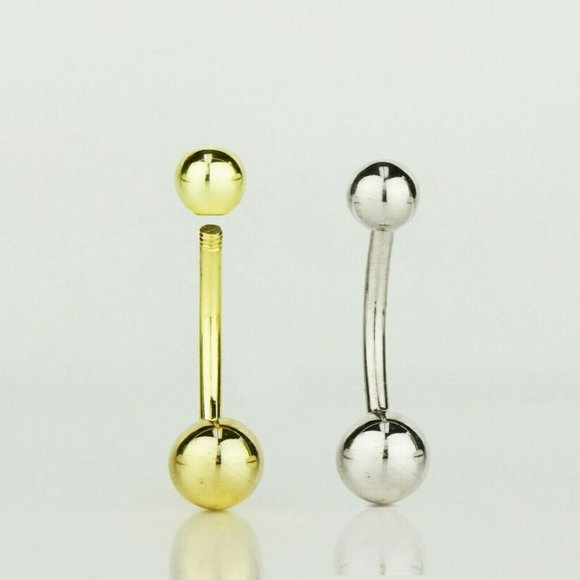 Solid 14k Yellow or White Gold Belly Button Ball Body Jewelry Piercing - Picture 3 of 7